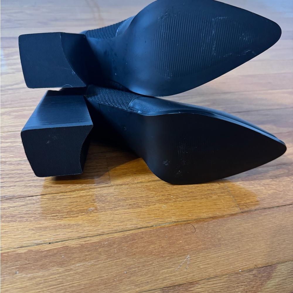 Steve Madden Tackle Black Leather Pointed-Toe Sock Boots - Picture 8 of 10